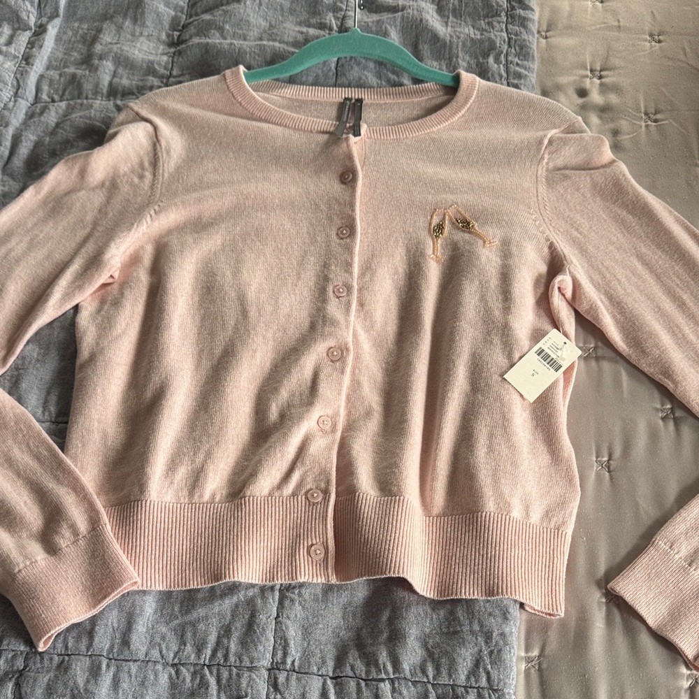 Anthropologie Blush Pink Ribbed-Neck Knit Cardigan - Picture 6 of 10